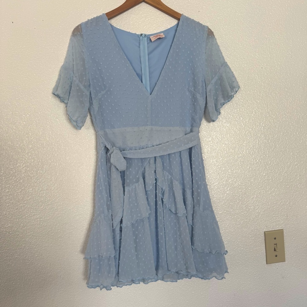 ShowPo Cirilla Blue Polka Dot Mini Tie Dress Size: 6 - Picture 2 of 7
